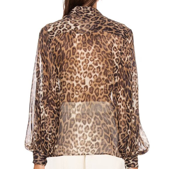 Nili Lotan Evelyn Blouse Ginger Leopard Print Silk Blouse - Picture 2 of 14